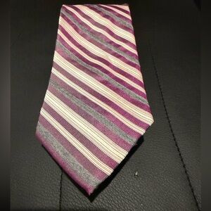 Calvin Klein Men’s Tie Purple with White Stripes and Pink Stitching